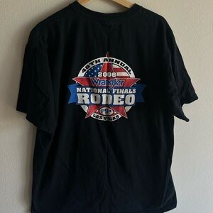 Wrangler Black Short Sleeve Graphic Rodeo Tee with Red, White & Blue Logo